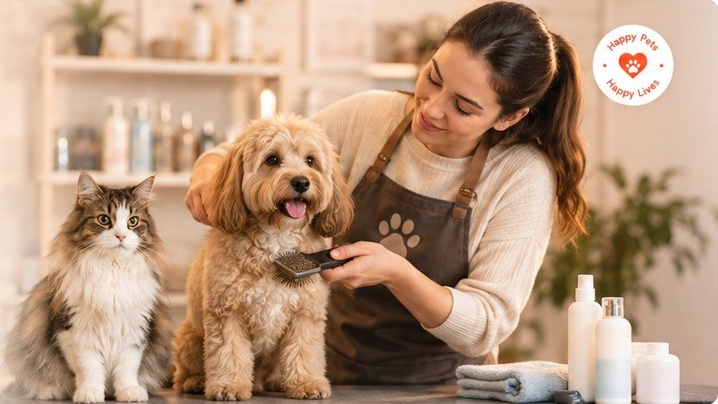 Pet parent caring for a dog and cat